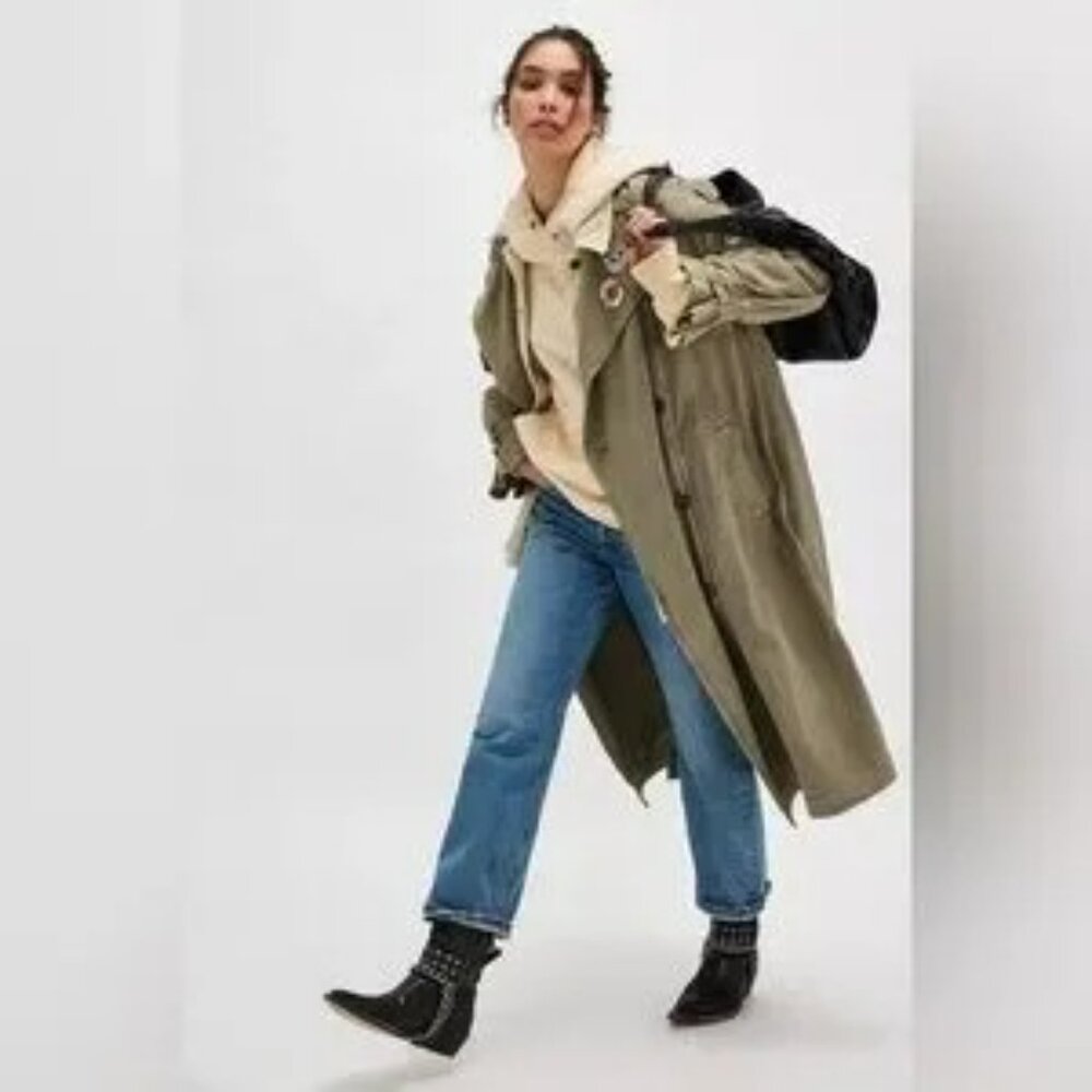 Free People Time's Up Trench Coat LARGE NWOT - Picture 3 of 11
